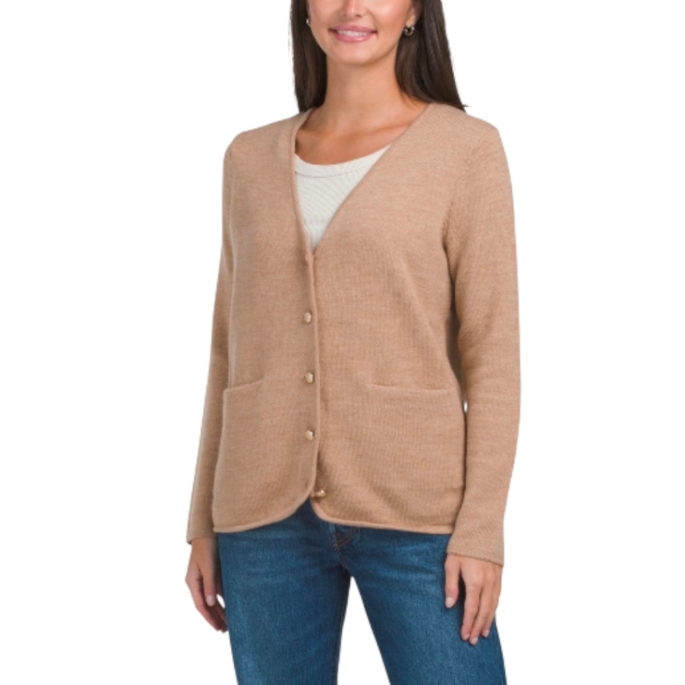 NWT Rachel Zoe Women's Extra Fine Merino Wool Cardigan Cappucino Heather M